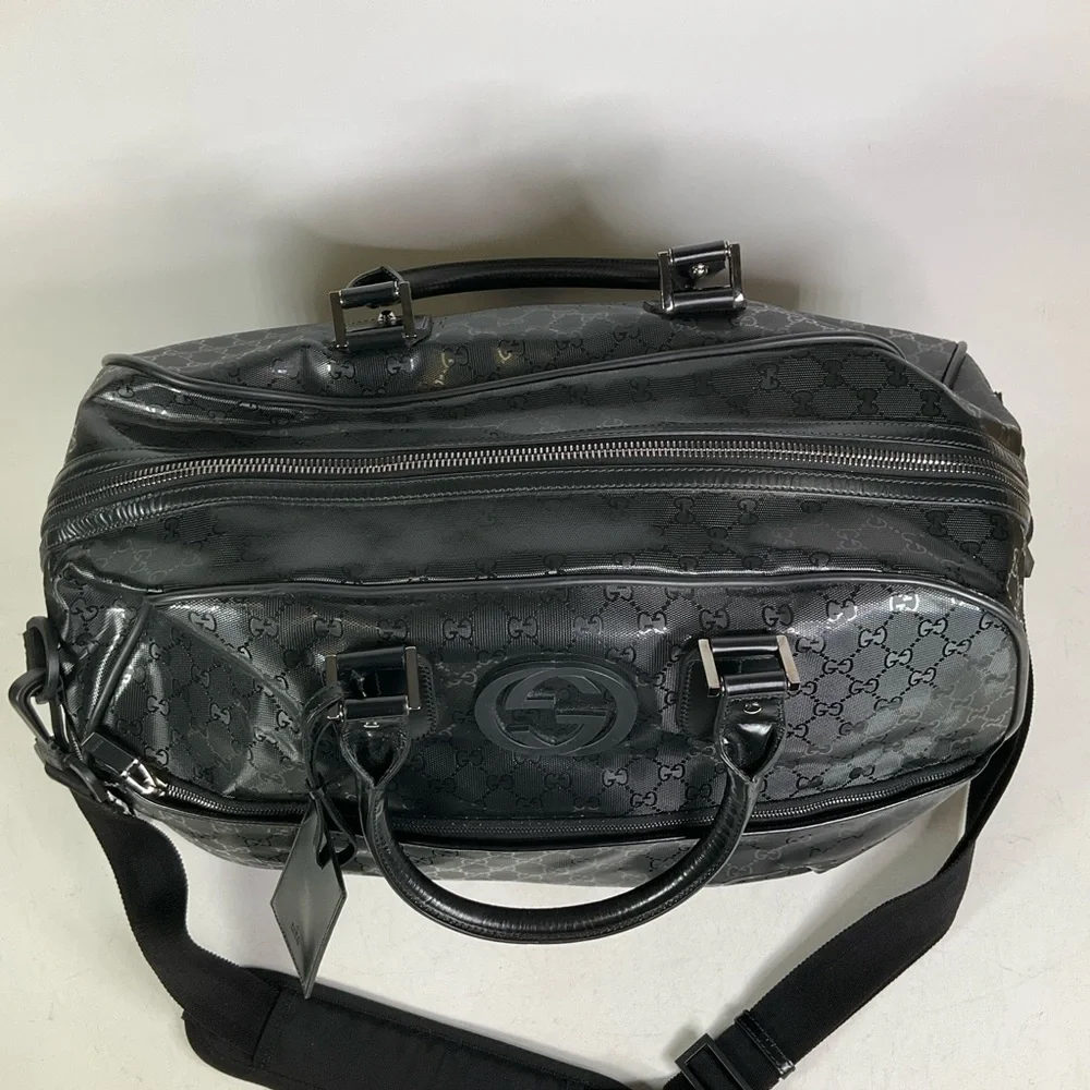 Gucci Imprime GG Logo Black Coated Canvas Large Duffle Bag
